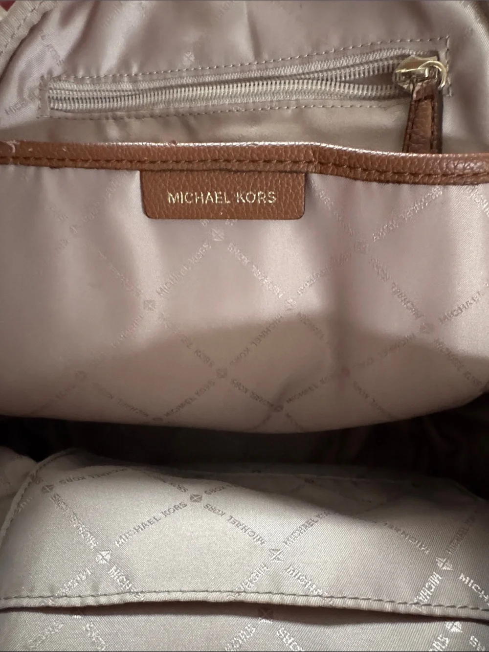 Michael Kors Brown Monogram Backpack with Gold Hardware